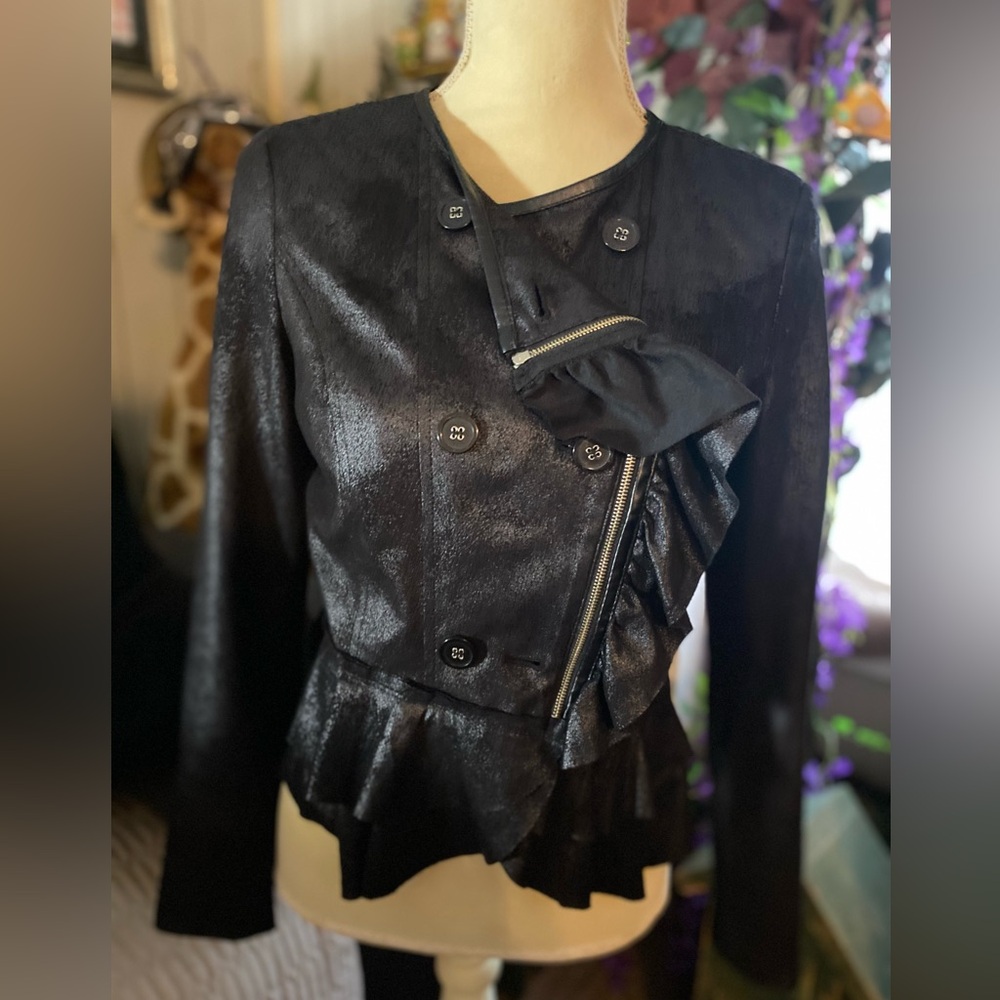 INC International Concepts  black short black ruffled jacket